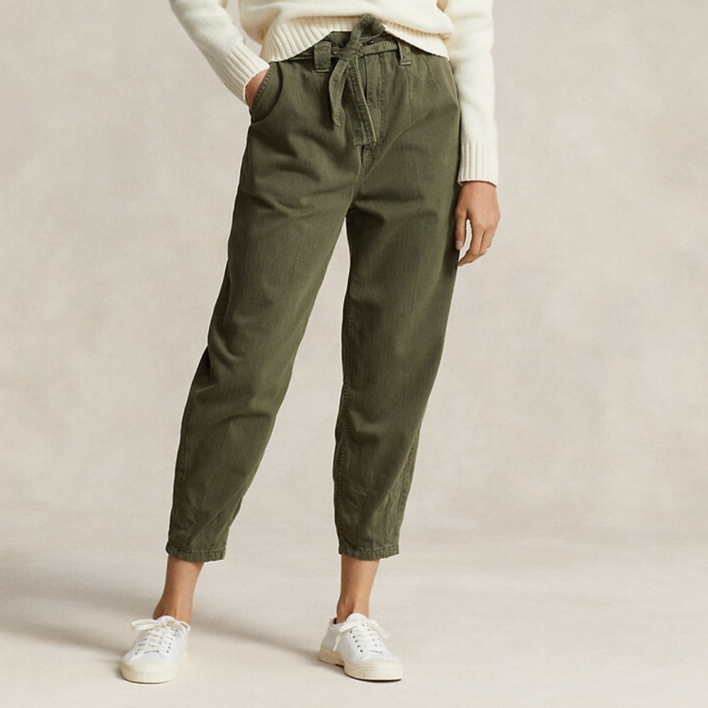 Ralph Lauren Polo Olive Cotton Herringbone Cropped Pant, Sz6 *FINAL PRICE DROP*